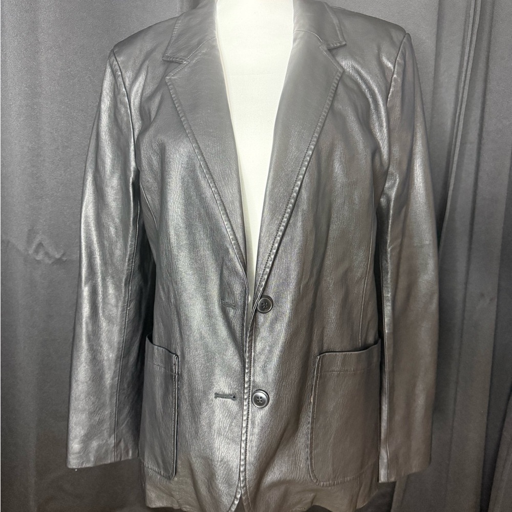 Anthropologie Black Faux Leather Blazer